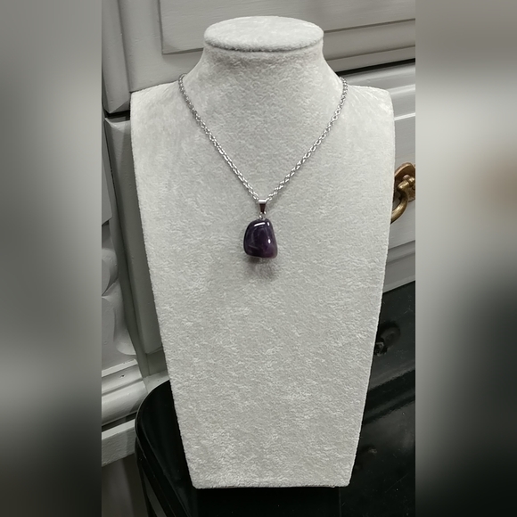 Amethyst Necklace Natural Gemstone Crystal Pendant Stainless-Steel Chain Purple - Picture 4 of 17
